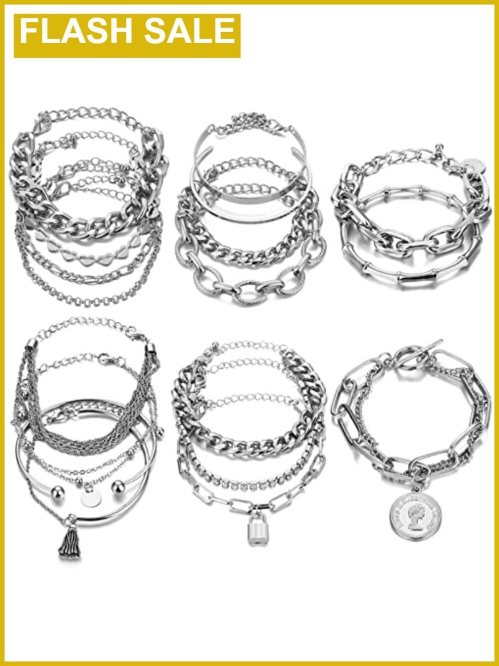 Boho Stackable Bracelets Set Silver Plated Charm Bangles for Women